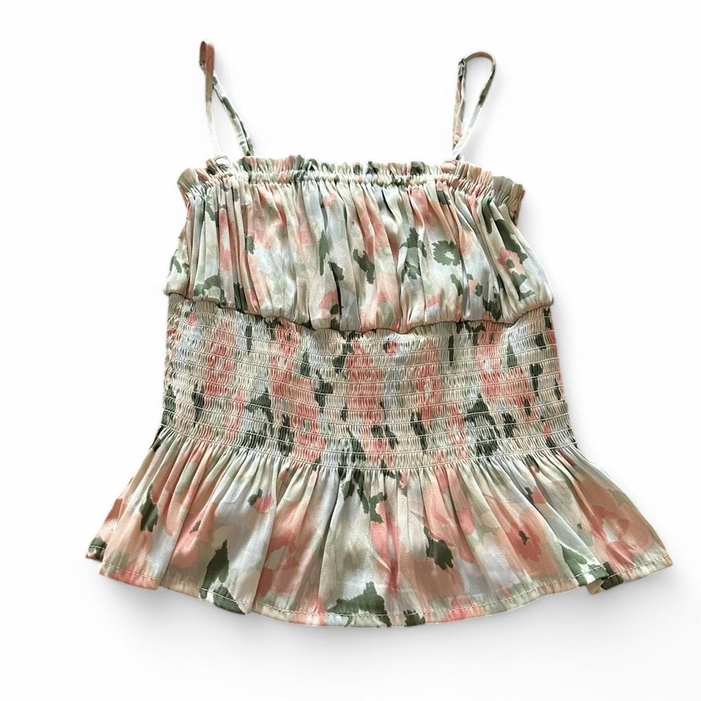 Glassons Floral Smocked Tank Top - Green and Pink